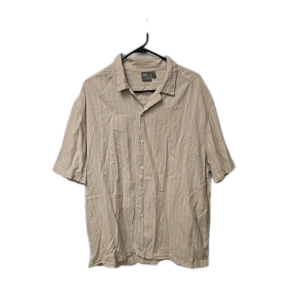 ASOS Men's 2XL Linen Blend Shirt Striped Beige Tan Boxy Oversized Summer Resort